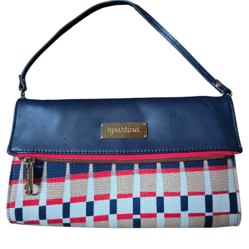 Spartina 449 Strachan Leather & Linen Shoulder Clutch Purse Wristlet